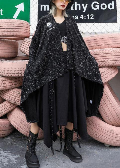 For fall blended outwear trendy plus size black asymmetric cardigan - SooLinen