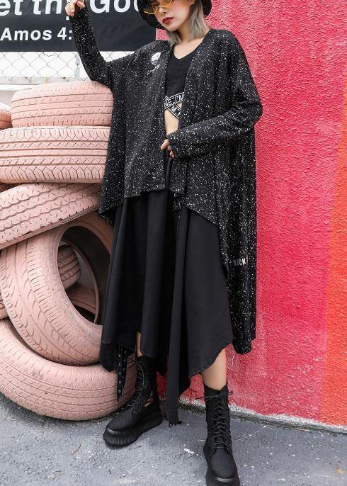 For fall blended outwear trendy plus size black asymmetric cardigan - SooLinen