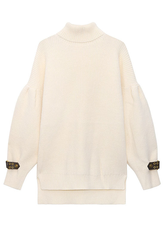 French Apricot Rollkragenpullover mit niedrigem, hohem Design Loose Fall Strickpullover
