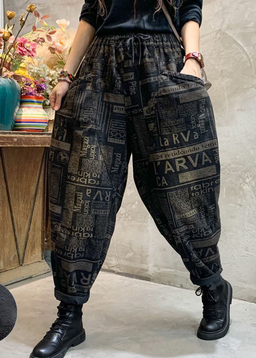 French Black Cinched Graphic Jeanshose Winter