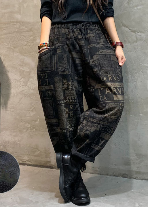 French Black Cinched Graphic Jeanshose Winter