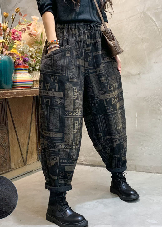 French Black Cinched Graphic Jeanshose Winter