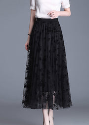 French Black Elastic Waist Print Pencil Fall Skirt