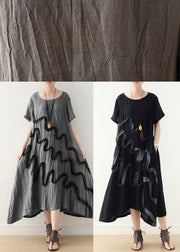 French Black Loose Linen Summer Dresses - SooLinen