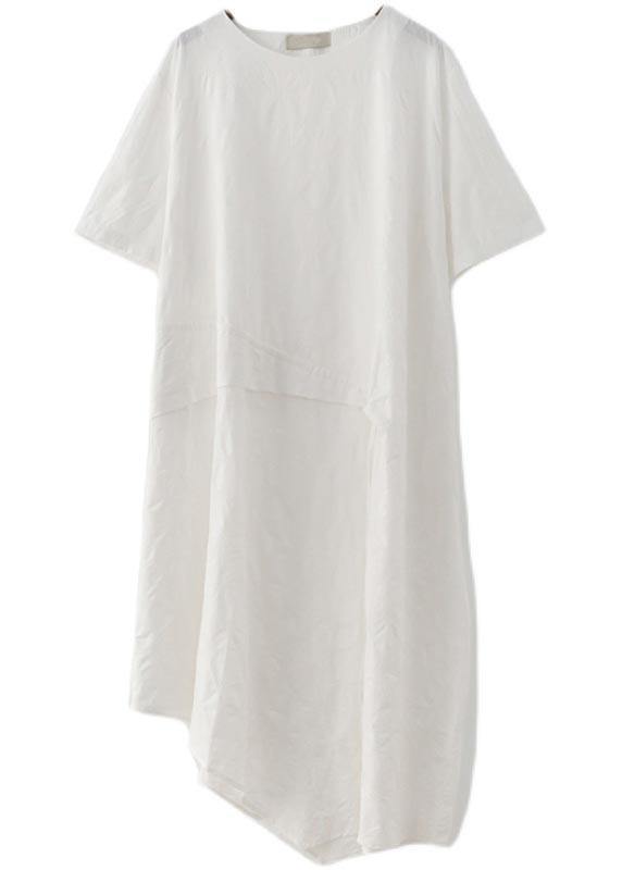 French Black O-Neck Cinched Long Summer Linen Dress - SooLinen
