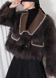 French Chocolate Bubikragen Patchwork Leder und Pelzmäntel Winter