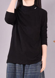 French High Neck Spring top silhouette pattern Black shirts - SooLinen