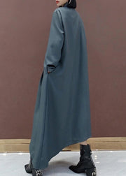French Lapel Asymmetric Spring Tunic Design Gray Dress - SooLinen