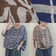 French Leopard linen tunic top o neck Batwing Sleeve box shirt - SooLinen