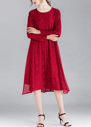 French Mulberry O-Neck Chiffon A Line Skirts Spring Summer Vacation Dresses - SooLinen