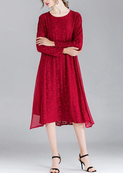 French Mulberry O-Neck Chiffon A Line Skirts Spring Summer Vacation Dresses - SooLinen