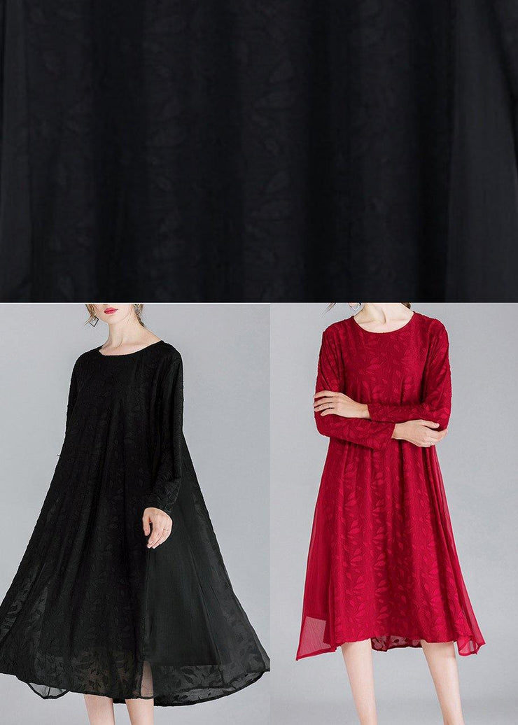 French Mulberry O-Neck Chiffon A Line Skirts Spring Summer Vacation Dresses - SooLinen