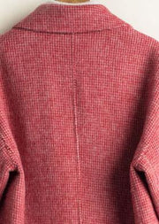 French Notched pockets Fashion tunic coat rose plaid daily outwear - SooLinen