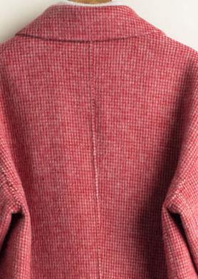 French Notched pockets Fashion tunic coat rose plaid daily outwear - SooLinen