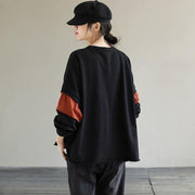 French Patchwork cotton Spring Long Shirts Work Outfits Black blouses - SooLinen