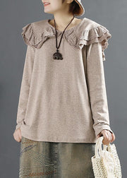 French Peter Pan Collar Blouses For Women Design Chocolate Shirts - SooLinen