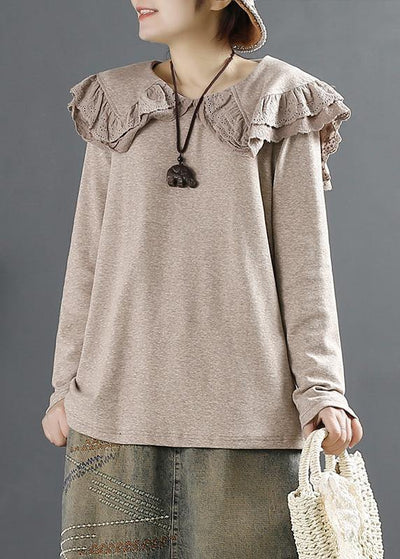 French Peter Pan Collar Blouses For Women Design Chocolate Shirts - SooLinen