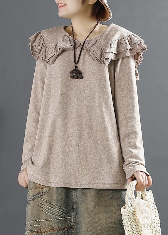 French Peter Pan Collar Blouses For Women Design Chocolate Shirts - SooLinen