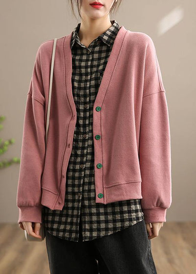 French Pink Top Quality Clothes For Women Shape V Neck Button Down Spring coats - SooLinen