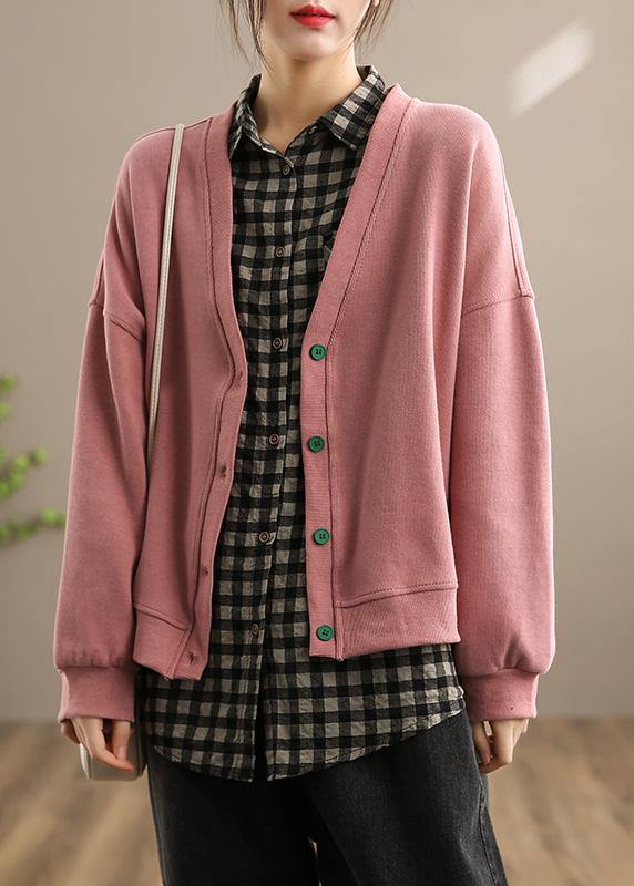 French Pink Top Quality Clothes For Women Shape V Neck Button Down Spring coats - SooLinen