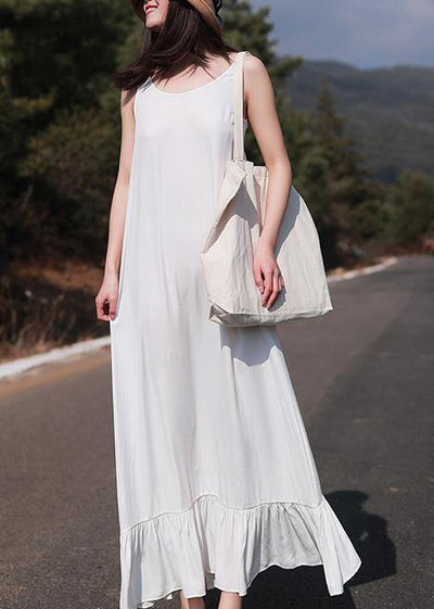 French Sleeveless Ruffles Wardrobes Tutorials White Loose Dresses - SooLinen