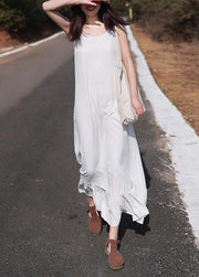 French Sleeveless Ruffles Wardrobes Tutorials White Loose Dresses - SooLinen