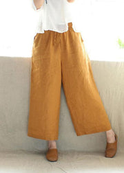 French Spring Women Pants Plus Size Yellow Design Elastic Waist Pockets Wild Pants - SooLinen