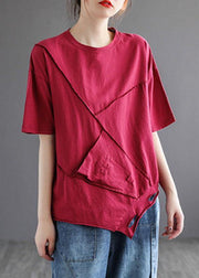 French Yellow Asymmetrical Design Hole Summer Patchwork Cotton Half Sleeve - SooLinen