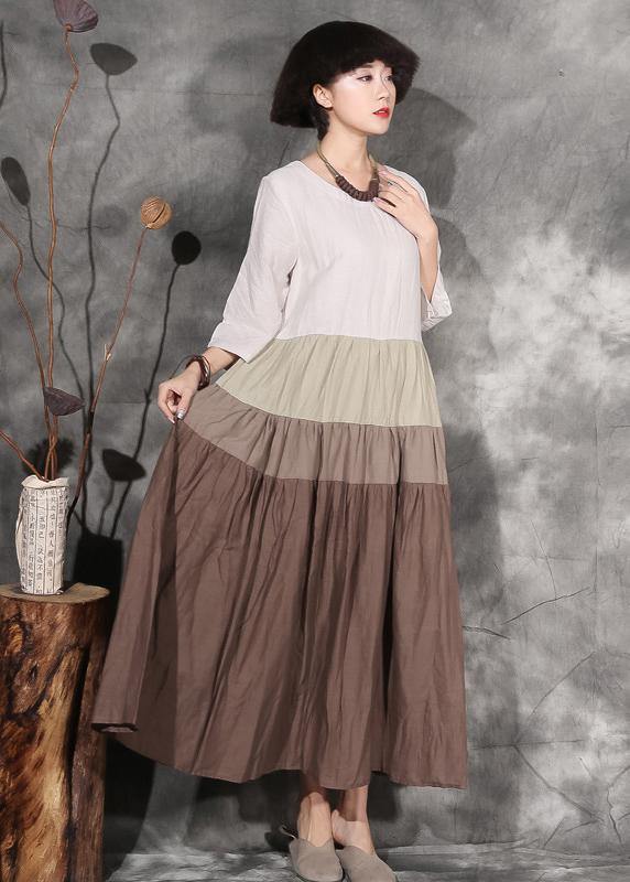 French beige big hem cotton clothes bracelet sleeved Art summer Dresses - SooLinen