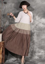 French beige big hem cotton clothes bracelet sleeved Art summer Dresses - SooLinen