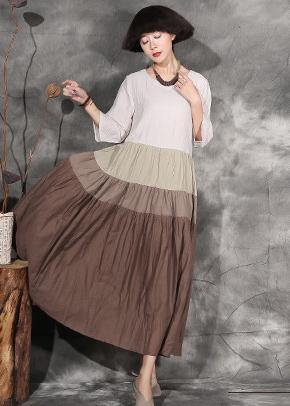 French beige big hem cotton clothes bracelet sleeved Art summer Dresses - SooLinen