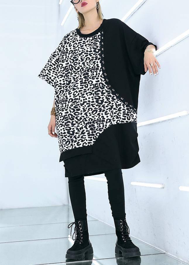 French black Cotton dresses patchwork oversized summer Dresses - SooLinen