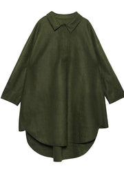 French black Cotton tunic pattern low high design loose POLO collar Dress - SooLinen