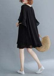French black chiffon tunic dress flare sleeve tunic summer Dress - SooLinen