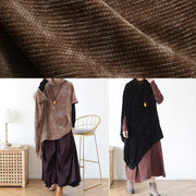 French black cotton clothes For Women high neck asymmetric daily blouse - SooLinen