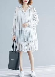 French black striped chiffon box top hooded daily summer shirts - SooLinen