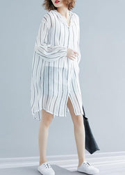 French black striped chiffon box top hooded daily summer shirts - SooLinen