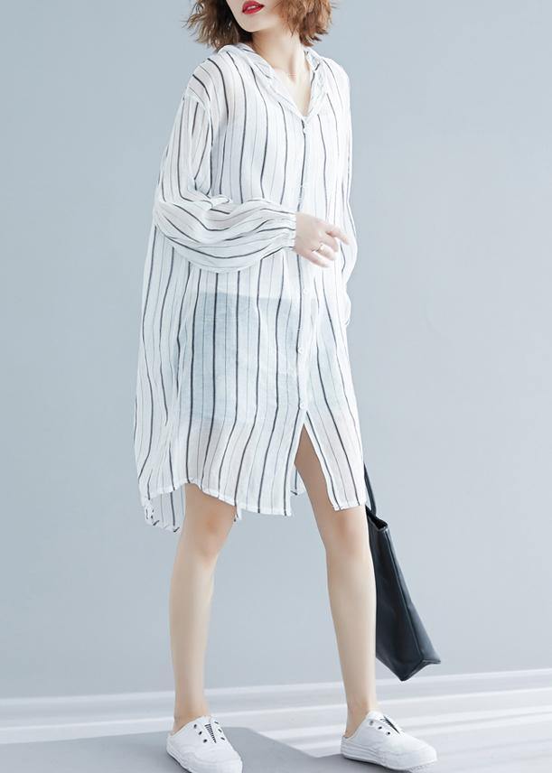 French black striped chiffon box top hooded daily summer shirts - SooLinen