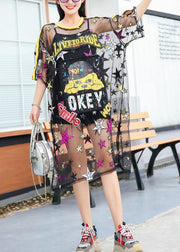 French black tulle dresses Cartoon alphabet A Line summer Dresses - SooLinen