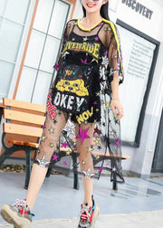 French black tulle dresses Cartoon alphabet A Line summer Dresses - SooLinen