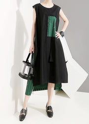 French blended clothes For Women Mom Spliced Striped Casual Irregular Sleeveless Dress - SooLinen