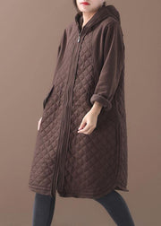 French chocolate Plus Size coats women Inspiration hooded patchwork coats - SooLinen