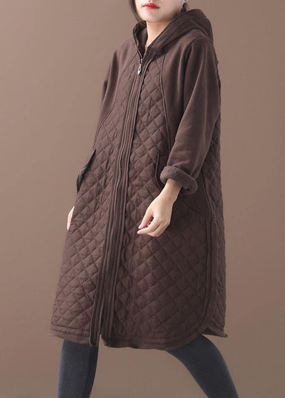 French chocolate Plus Size coats women Inspiration hooded patchwork coats - SooLinen