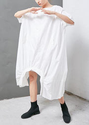 French cotton clothes fine Irregular Solid Cotton Short Sleeve Dress - SooLinen