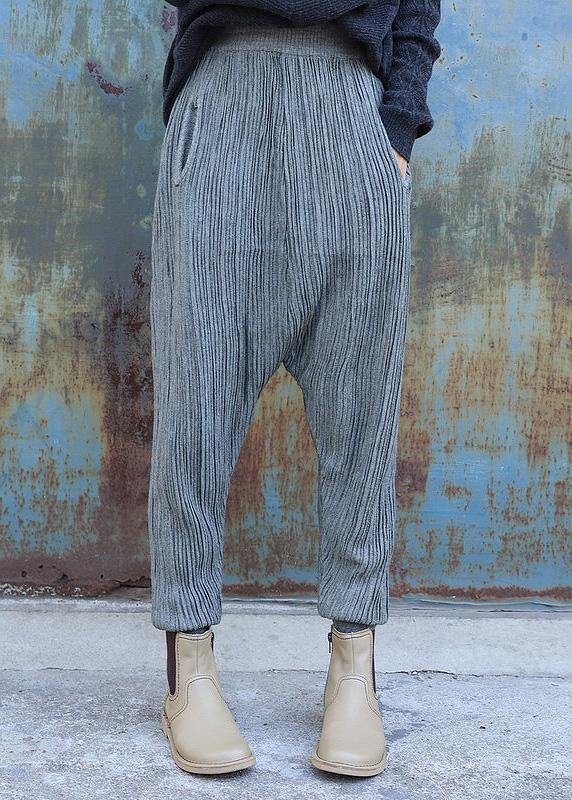 French elastic waist pants oversize gray pattern  Jeans - SooLinen