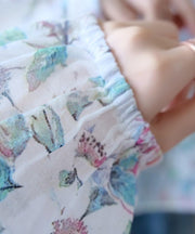 French floral shirts women v neck baggy Midi blouse - SooLinen