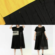 French gray green cotton quilting clothes o neck patchwork pockets long summer Dresses - SooLinen