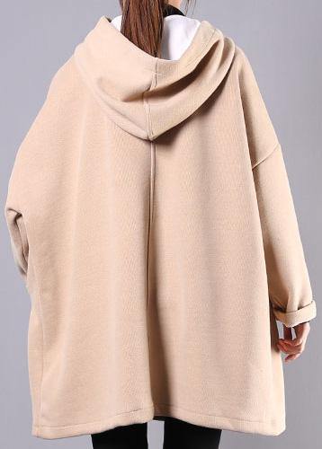 French hooded thick cotton linen tops women khaki shirt - SooLinen