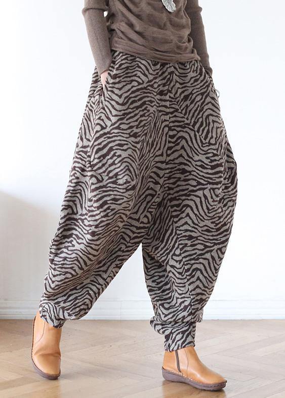 French khaki Jacquard trendy plus size wide leg pants Tutorials trousers - SooLinen