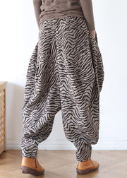 French khaki Jacquard trendy plus size wide leg pants Tutorials trousers - SooLinen